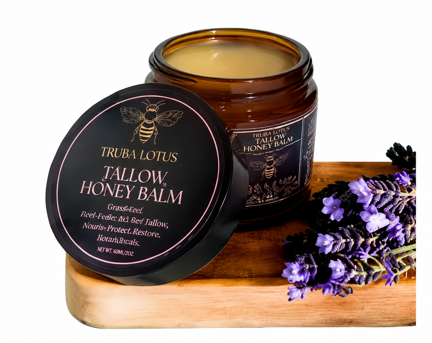 Terra Lotus - Organic Grass-Fed Beef Tallow Balm with Raw Honey - Moisturizing Cream - Handmade All-Natural Moisturizer