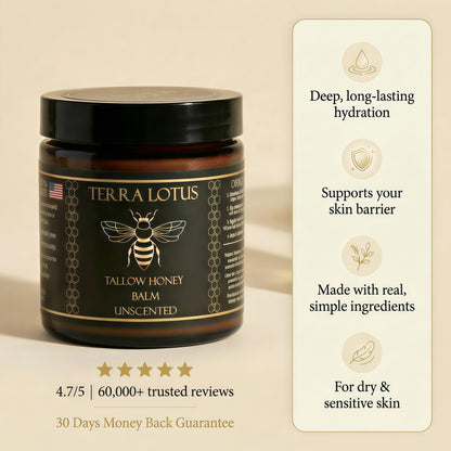 Terra Lotus - Organic Grass-Fed Beef Tallow Balm with Raw Honey - Moisturizing Cream - Handmade All-Natural Moisturizer