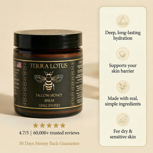 Terra Lotus - Organic Grass-Fed Beef Tallow Balm with Raw Honey - Moisturizing Cream - Handmade All-Natural Moisturizer